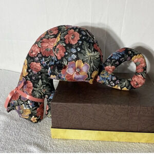 Vintage Handmade Floral Stuffed Perched  Cat Decor Kitty Cat